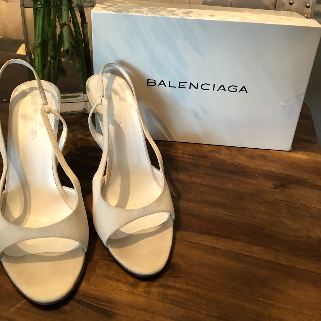 Balenciaga White Suede Heeled Sandals Sz 40